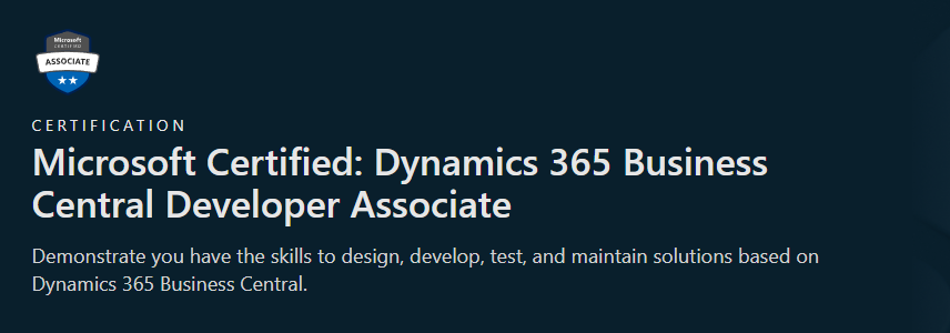 Microsoft Certified: Dynamics 365 Business Central Developer Associate
