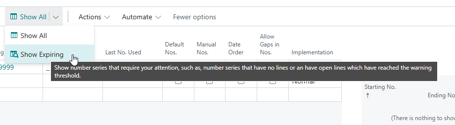 No. Series list action menu with Show Expiring highlighted.