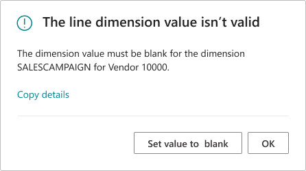 Error dialog for invalid line dimension value showing actionable button Set value to blank.