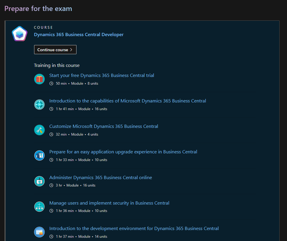 Training course provided by Microsoft