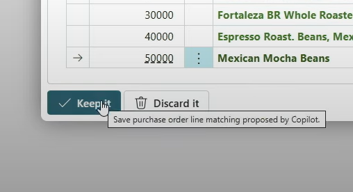 The Keep it button, which saves the line matching Copilot proposed