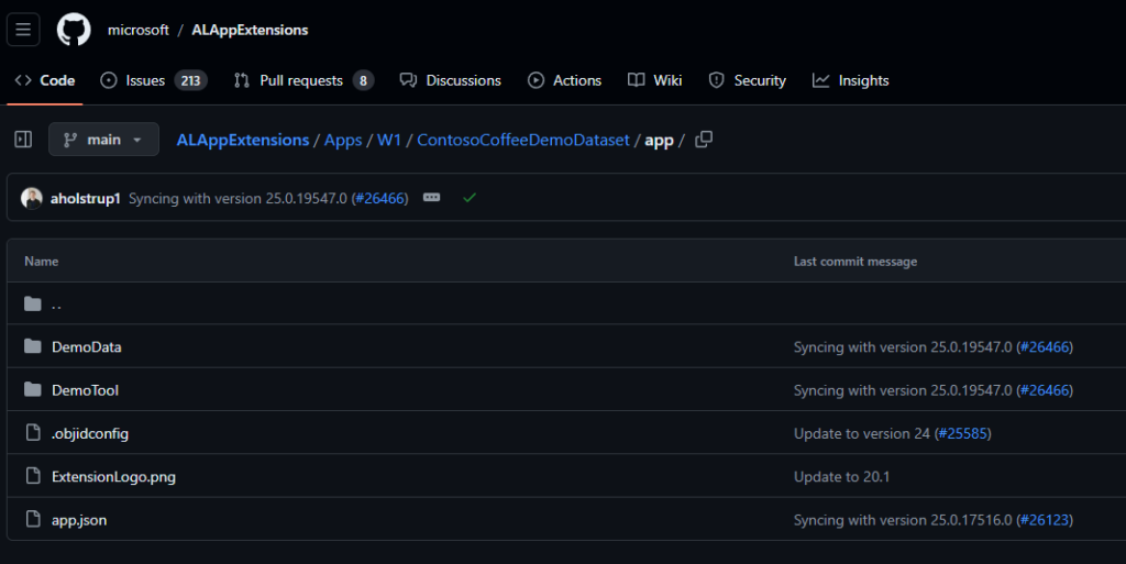 The Contoso Coffee Demo Dataset source on GitHub, with its DemoData and DemoTool folders