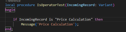 AL example using is operator with interface name Price Calculation inside IsOperatorTest.