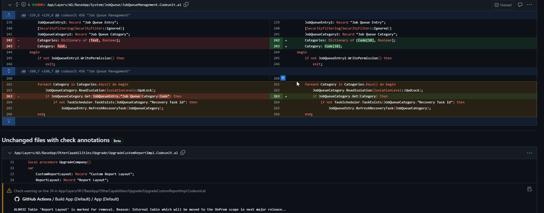 GitHub pull request diff demonstrating click-and-drag line selection across multiple changed lines.
