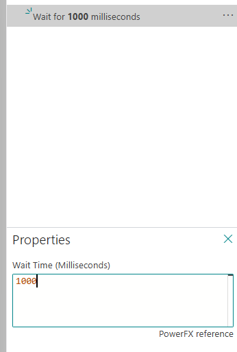 A Wait step set to 1000 milliseconds in the Page Scripting properties pane