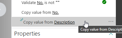 A Copy value from Description step added below Copy value from No.