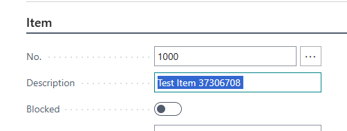The Item card Description value selected, showing the trailing white space it carries