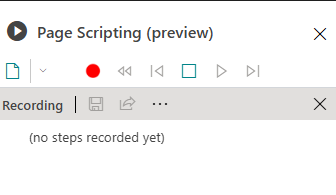 Page Scripting panel recording, showing no steps recorded yet