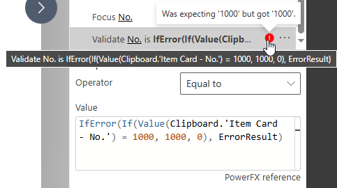 The step wrapped in If, still failing with expecting 1000 but got 1000 - a formatting mismatch
