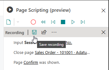 The Save recording button in the Page Scripting toolbar