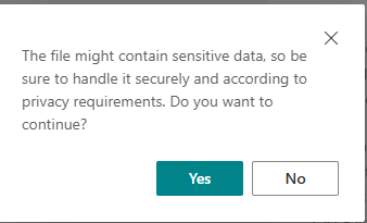 Warning that the saved file might contain sensitive data, asking whether to continue