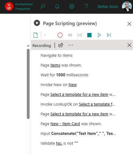The same shared script opened against the LIVE environment