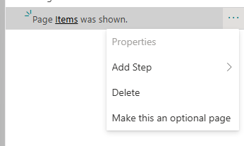 Step context menu offering Properties, Add Step, Delete and Make this an optional page