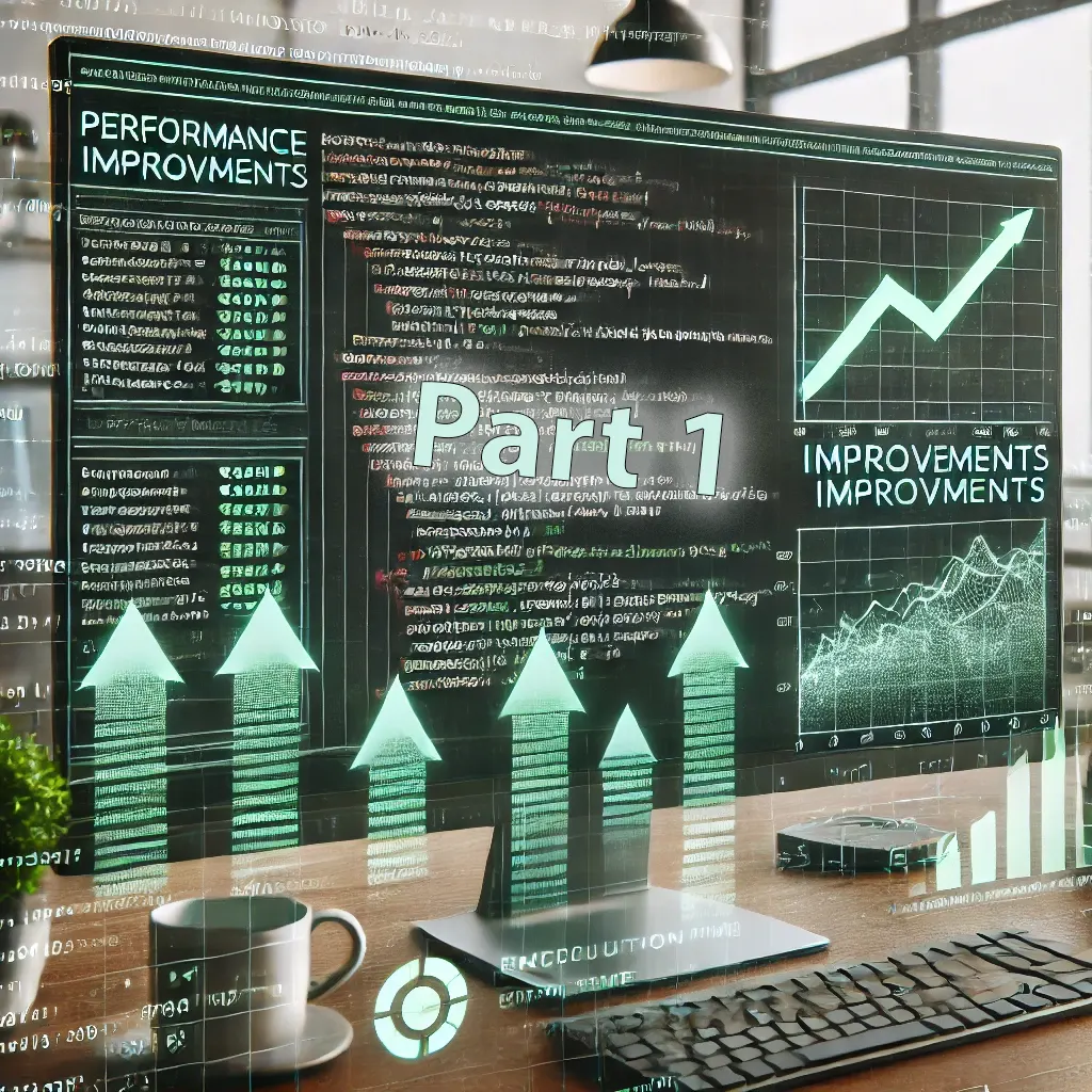 Illustration of a glowing performance dashboard on a monitor with upward trend arrows and charts, labeled Part 1.