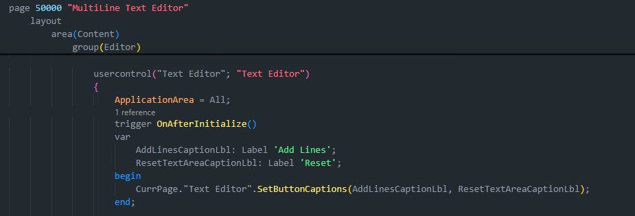 AL page usercontrol trigger OnAfterInitialize calling SetButtonCaptions with Add Lines and Reset labels.