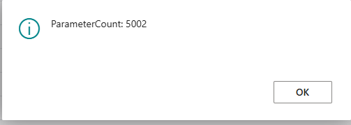 Message dialog showing ParameterCount value of 5002.