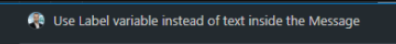 The prompt asking Copilot to use a Label variable instead of text inside the message