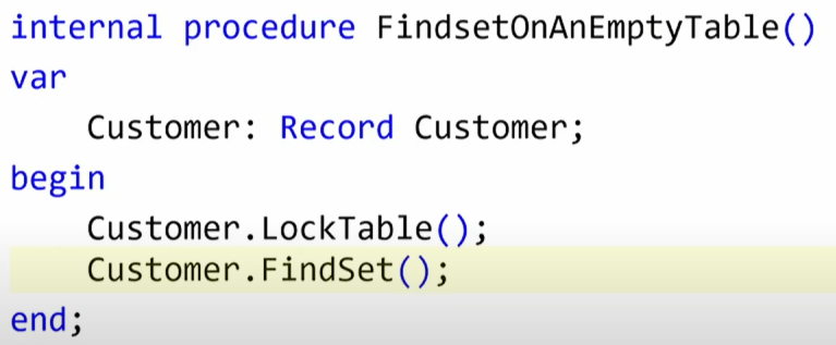 AL calling LockTable then FindSet on the same Customer variable