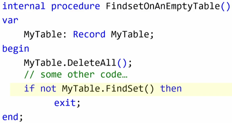 AL calling DeleteAll and later FindSet on the same table