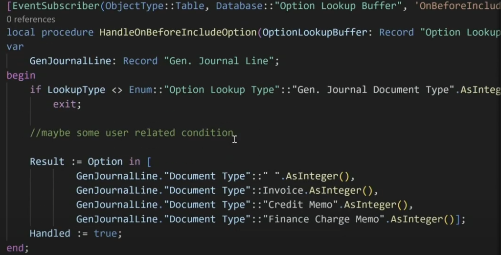 A subscriber to OnBeforeIncludeOption, allowing only blank, Invoice, Credit Memo and Finance Charge Memo