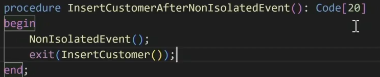 A procedure that raises a non-isolated event and then inserts a customer