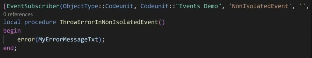 The subscriber that throws the error inside the non-isolated event