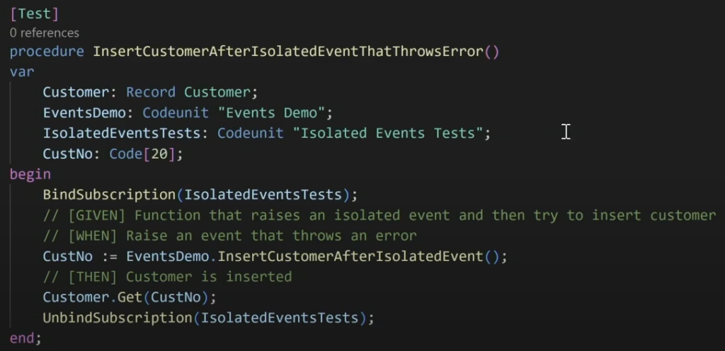 A test asserting the customer is still inserted after an isolated event throws