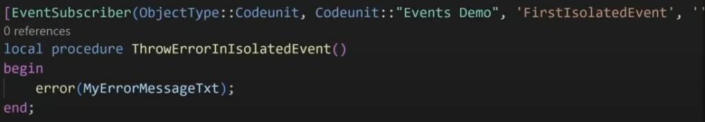 The subscriber that throws the error inside the isolated event