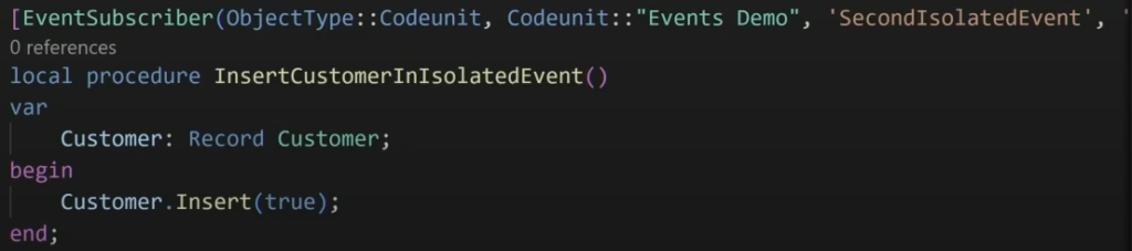 The subscriber that inserts the customer inside the second isolated event