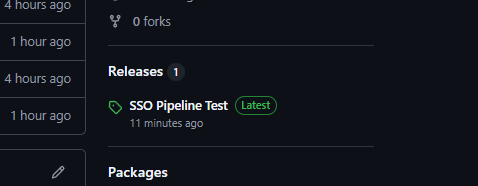 The repository sidebar showing the new SSO Pipeline Test release marked Latest