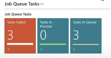 The Job Queue Tasks cues showing three failed, none in process and three queued