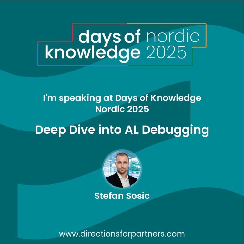Days of Knowledge Nordic 2025 speaker poster for session Deep Dive into AL Debugging by Stefan Sosic.