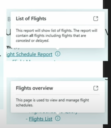 Role Explorer cards showing inherited AboutTitle and AboutText tooltips for report and page actions.