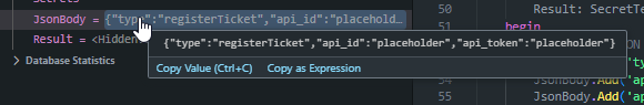 The JSON body value, containing only the placeholder strings