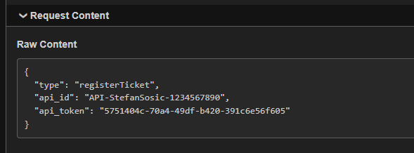 The received request body, where the placeholders have been replaced by the real API id and token