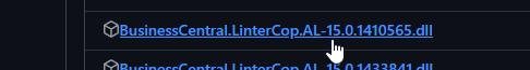Release assets list highlighting BusinessCentral.LinterCop DLL download link.