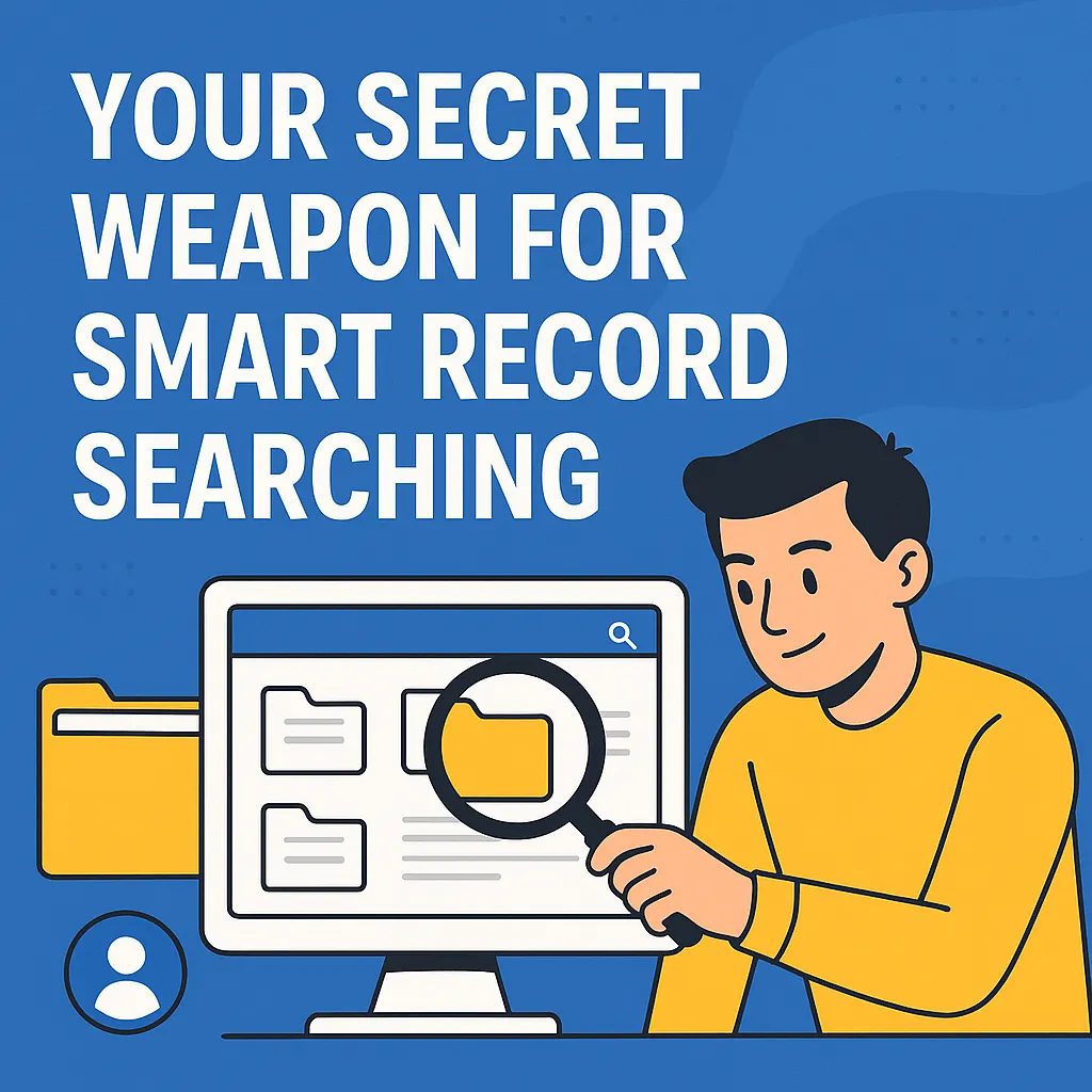 Blog title card with a magnifying glass and record icon reading Your Secret Weapon for Smart Record Searching.