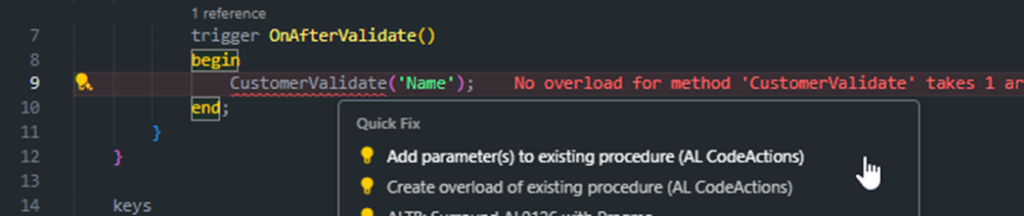 A Quick Fix offering to add a parameter to an existing procedure after a call with the wrong arity