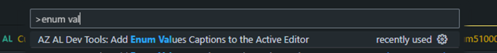 Command palette adding enum value captions to the active editor