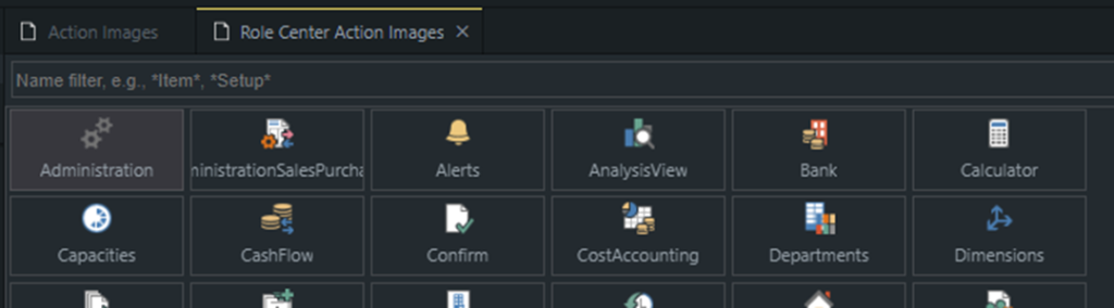 The Role Center Action Images tab of the same gallery