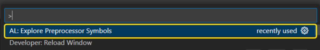 Command palette running AL Explore Preprocessor Symbols