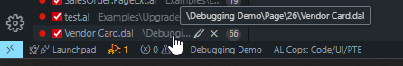 A breakpoint set in an external app, its tooltip showing the dependency page path and line