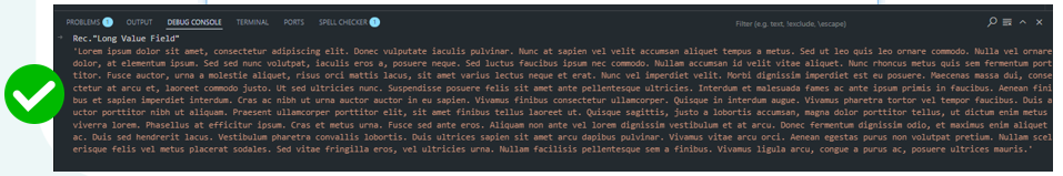 The full field value printed to the VS Code debug console instead, complete