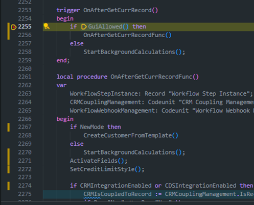 Base application code replayed from the snapshot, with the recorded lines marked in the gutter